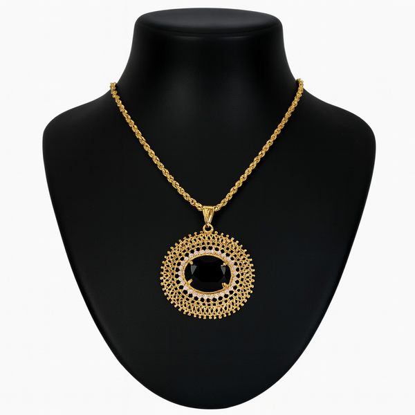 Elegant Black Onyx Pendant Necklace for Women – Black Gold Finish with Rope Chain-Rs. 1,550