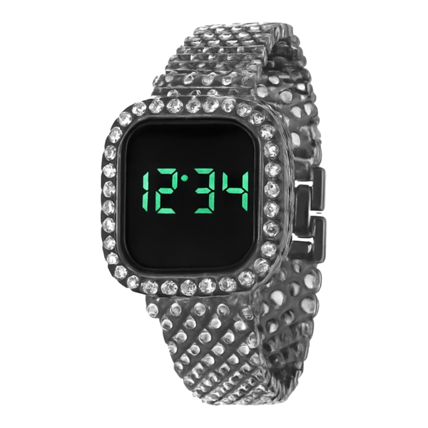 Rhinestone-Accented Digital Wristwatch with LED Display – Stylish Fashion Watch with Crystal Detailing Rs/-1250