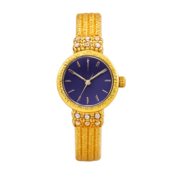 Elegant Women's Gold-Plated Mesh Bracelet Watch with Purple Dial and Crystal Accents Rs/-1550