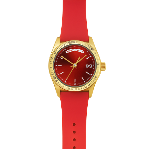 Trendy Red Silicone Strap Watch with Gold Accents Rs/-1550