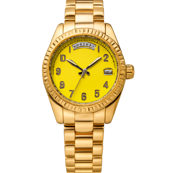 Elegant Women's Gold-Tone Yellow Dial Day-Date Wristwatch Rs/-2250