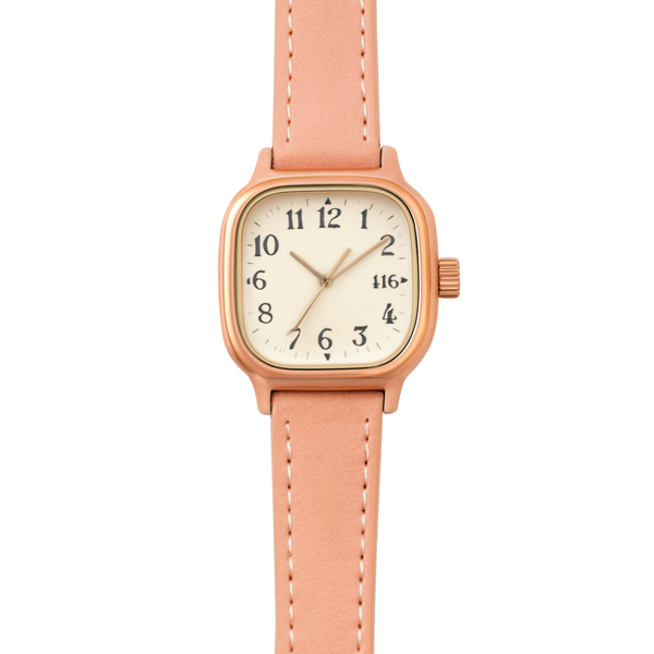 Elegant Square Rose Gold Wristwatch with Peach Leather Strap Rs/-1250