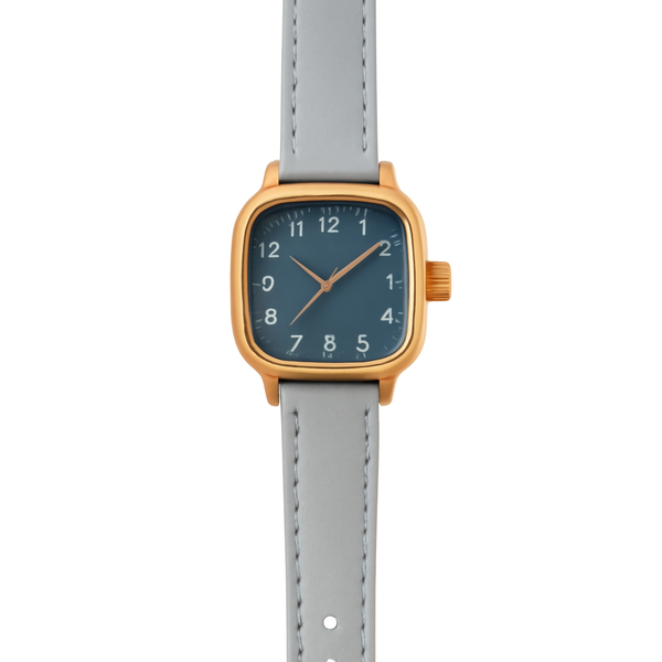 Elegant Rose Gold Square Dial Watch with Grey Leather Strap Rs/-1250