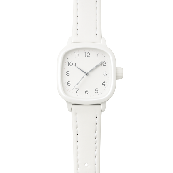 Minimalist White Square Wristwatch with Leather Strap – Elegant, Simple Design Rs/-1450