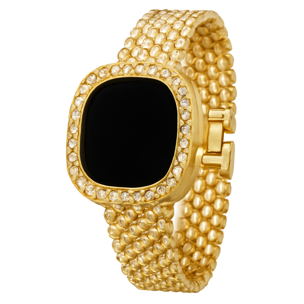 Elegant Gold-Studded Digital Watch with Gemstone-Embellished Mesh Band Rs /-1250