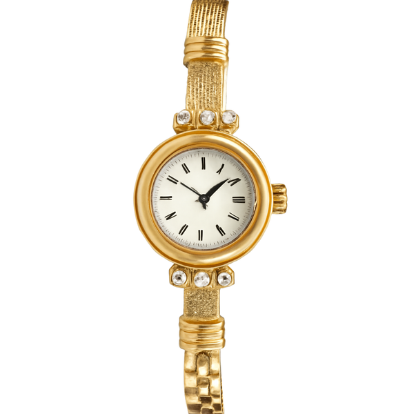 Elegant Gold Women’s Wristwatch with Diamond Accents – Luxury Roman Numeral Design Rs/-1550