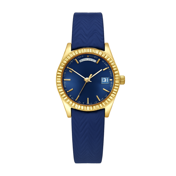 Elegant Women's Blue and Gold Silicone Wristwatch Rs/-1750
