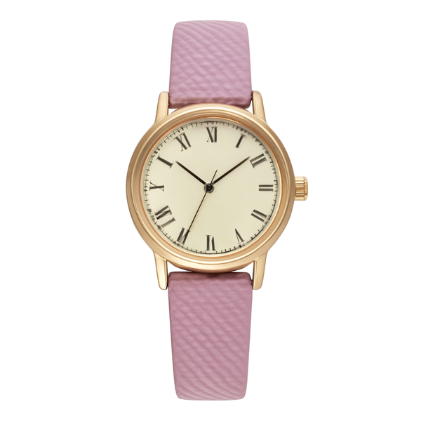 Elegant Women's Lavender Herringbone Strap Watch with White Case and Roman Numerals Rs/-1450