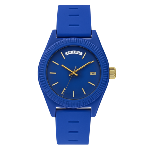 Premium Blue Silicone Strap Watch with Gold Accents - Stylish & Durable Rs/-1550